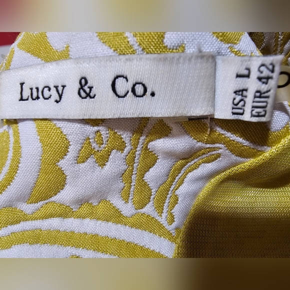 Lucy & Co Large Pleated Paisley Flare Skater Dress Chartreuse Baroque Brocade - Picture 7 of 11